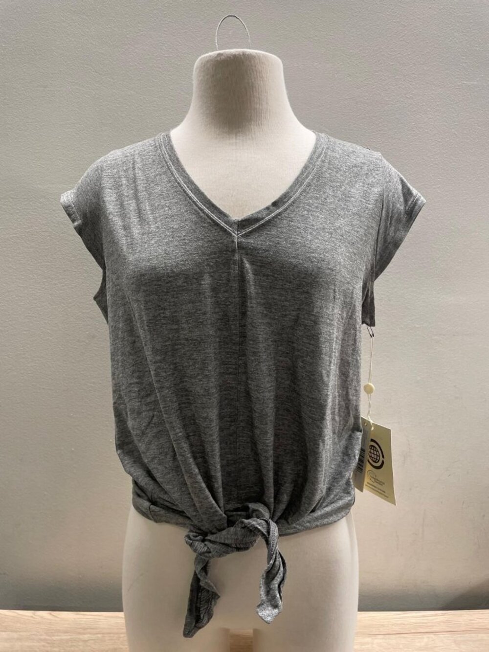 GREY HEATHER TIE FRONT SHIRT